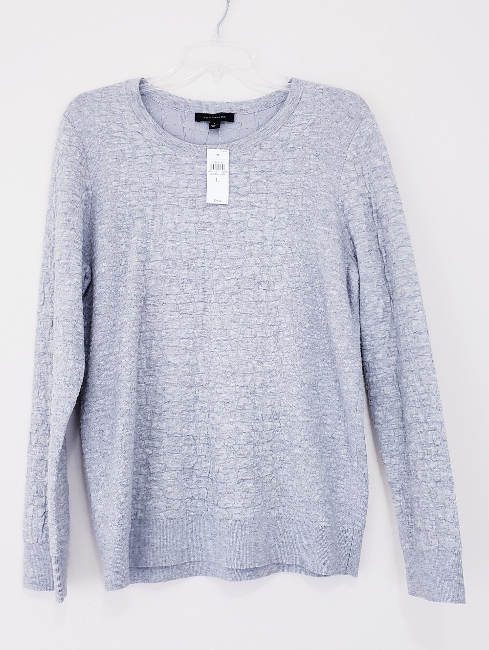 Ann Taylor Light Gray Textured Crewneck Sweater Size Large Bubble Office New